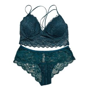 Auden Deep Teal Lace Bralette and Panty Set
